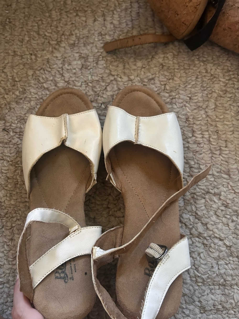 Women's Cream Open-Toe Ankle Strap Wedge Sandals